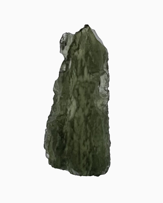 Moldavita en bruto 4,84 g, vista frontal en macro, textura natural, pieza única auténtica