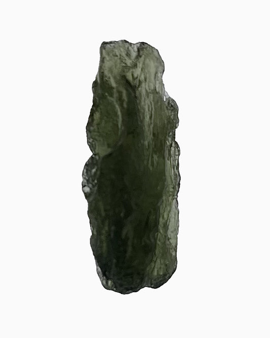 Moldavita en bruto 4,97 g, vista frontal en macro, textura natural, pieza única auténtica