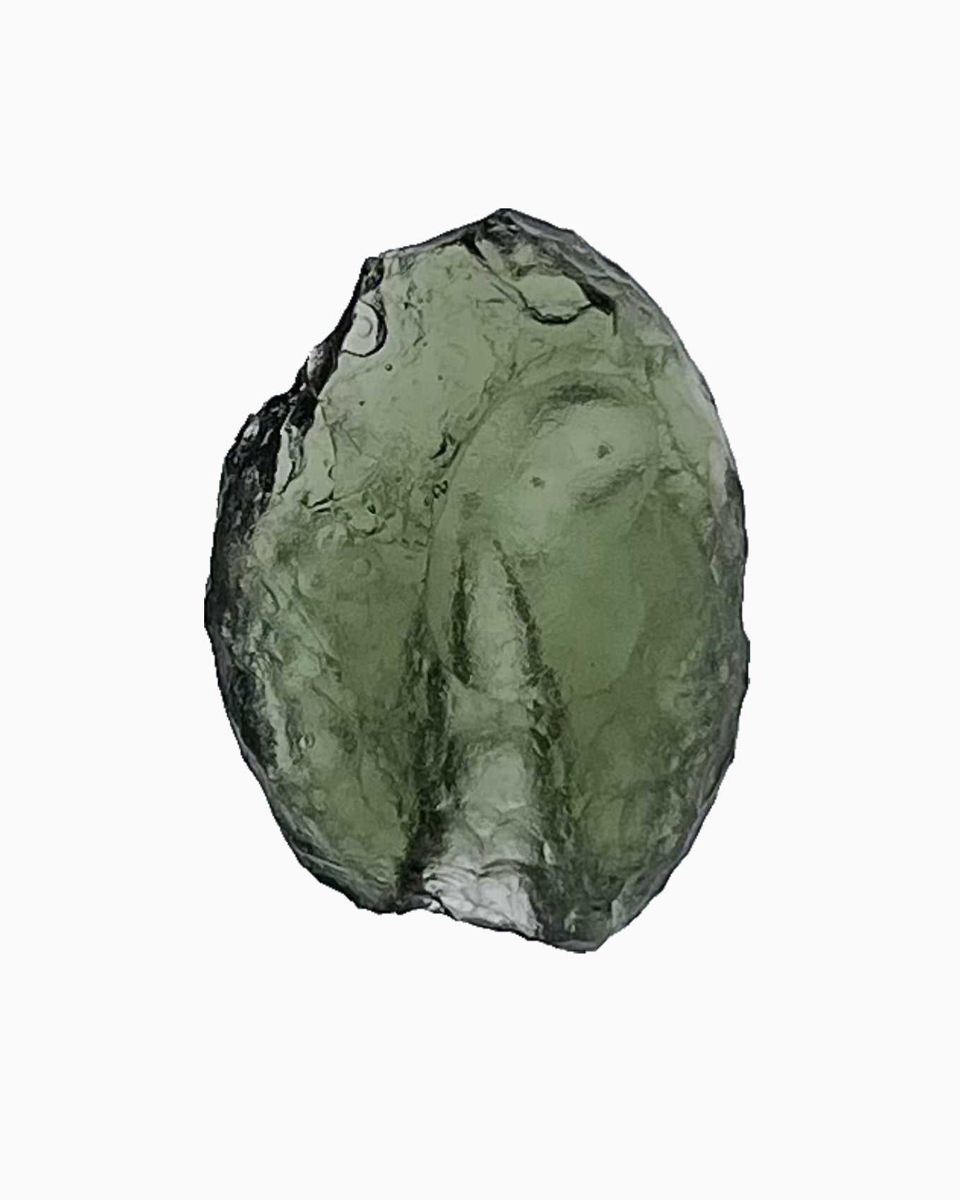 Moldavita en bruto 2,17 g, reverso en macro, relieve y transparencia natural, pieza única