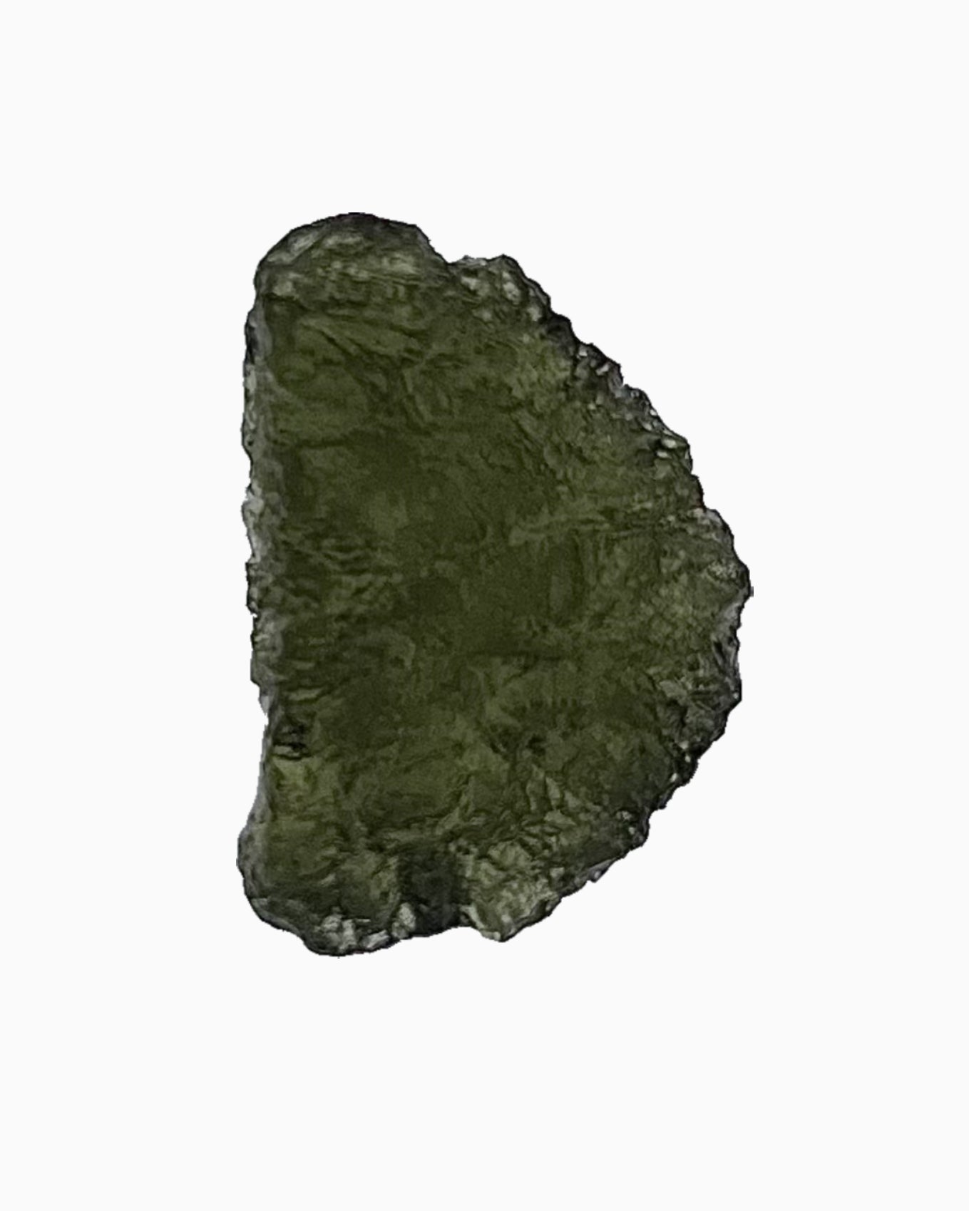 Moldavita en bruto 2,21 g, reverso en macro, relieve y transparencia natural, pieza única