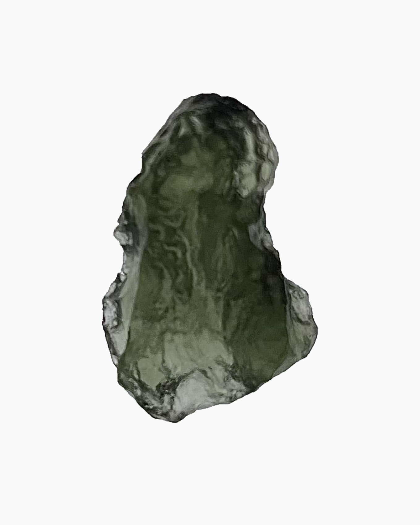 Moldavita en bruto 2,94 g, reverso en macro, relieve y transparencia natural, pieza única