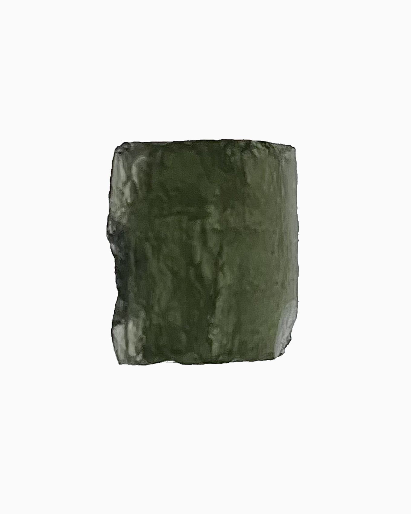 Moldavita en bruto 3,09 g, vista frontal en macro, textura natural, pieza única auténtica