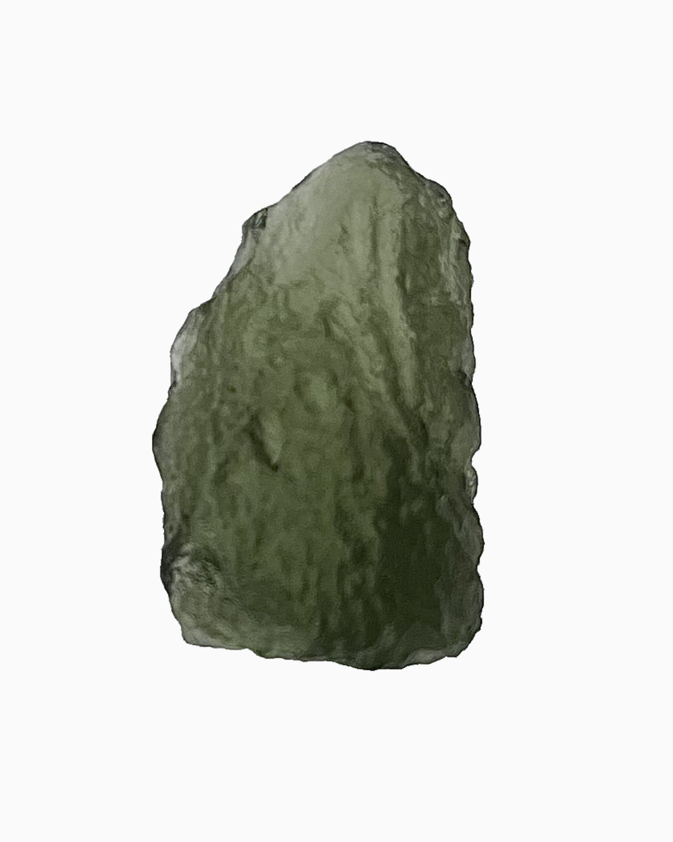 Moldavita en bruto 3,14 g, vista frontal en macro, textura natural, pieza única auténtica