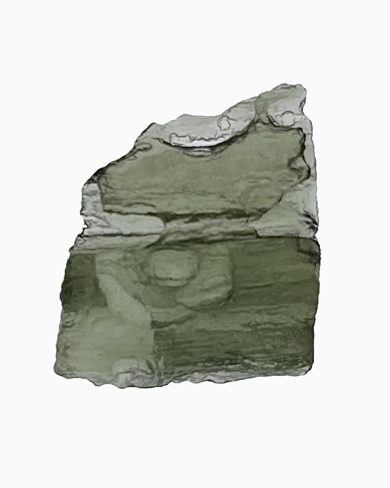 Moldavita en bruto 3,16 g, vista frontal en macro, textura natural, pieza única auténtica