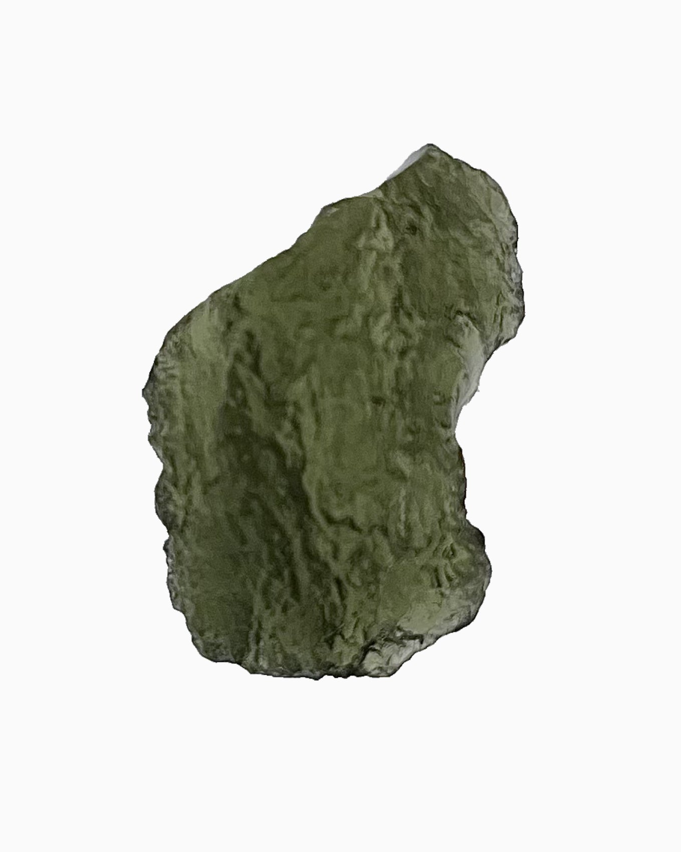 Moldavita en bruto 3,32 g, vista frontal en macro, textura natural, pieza única auténtica