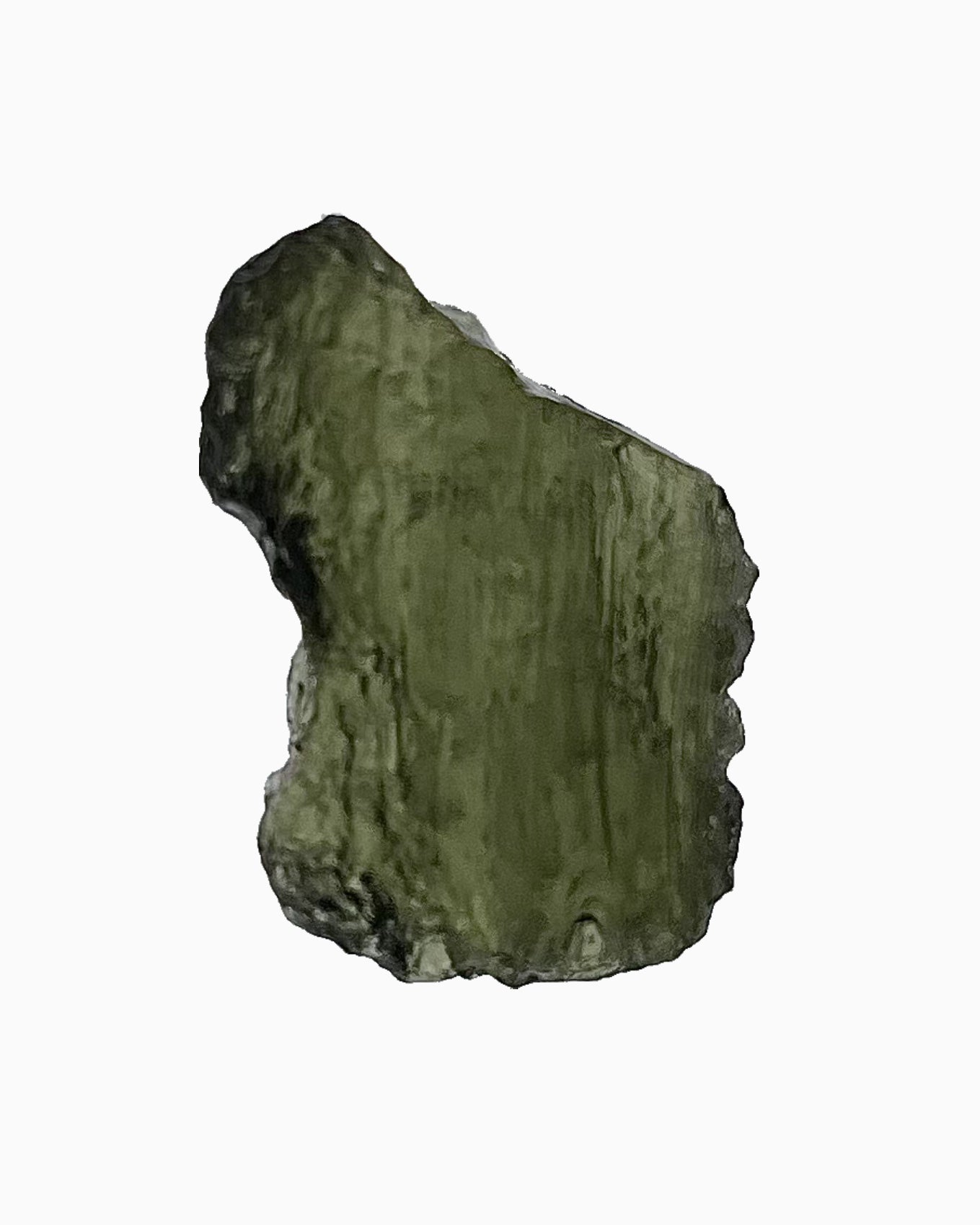 Moldavita en bruto 3,32 g, reverso en macro, relieve y transparencia natural, pieza única