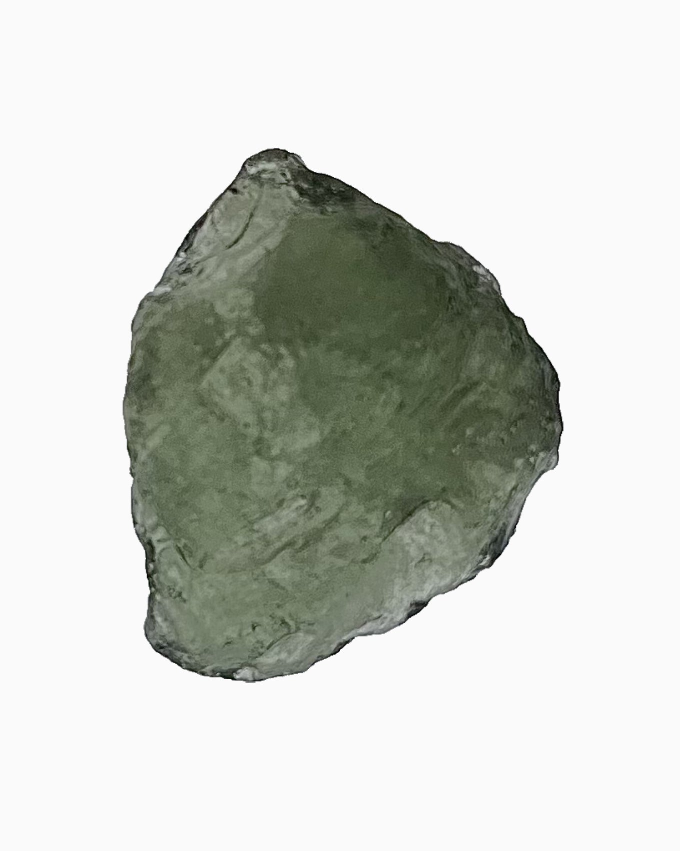 Moldavita en bruto 3,52 g, vista frontal en macro, textura natural, pieza única auténtica