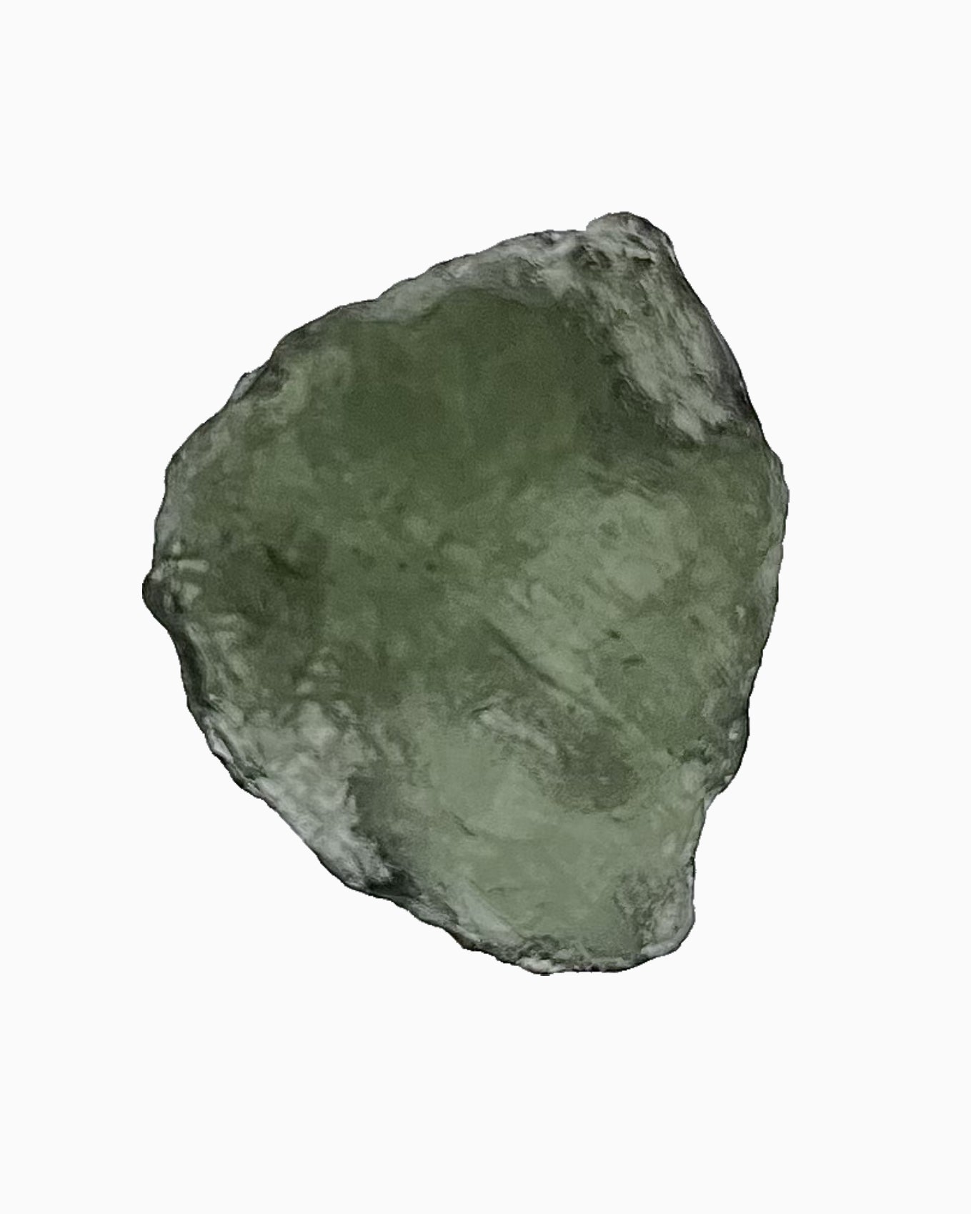 Moldavita en bruto 3,52 g, reverso en macro, relieve y transparencia natural, pieza única