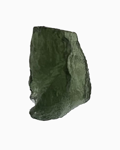 Moldavita en bruto 3,55 g, reverso en macro, relieve y transparencia natural, pieza única