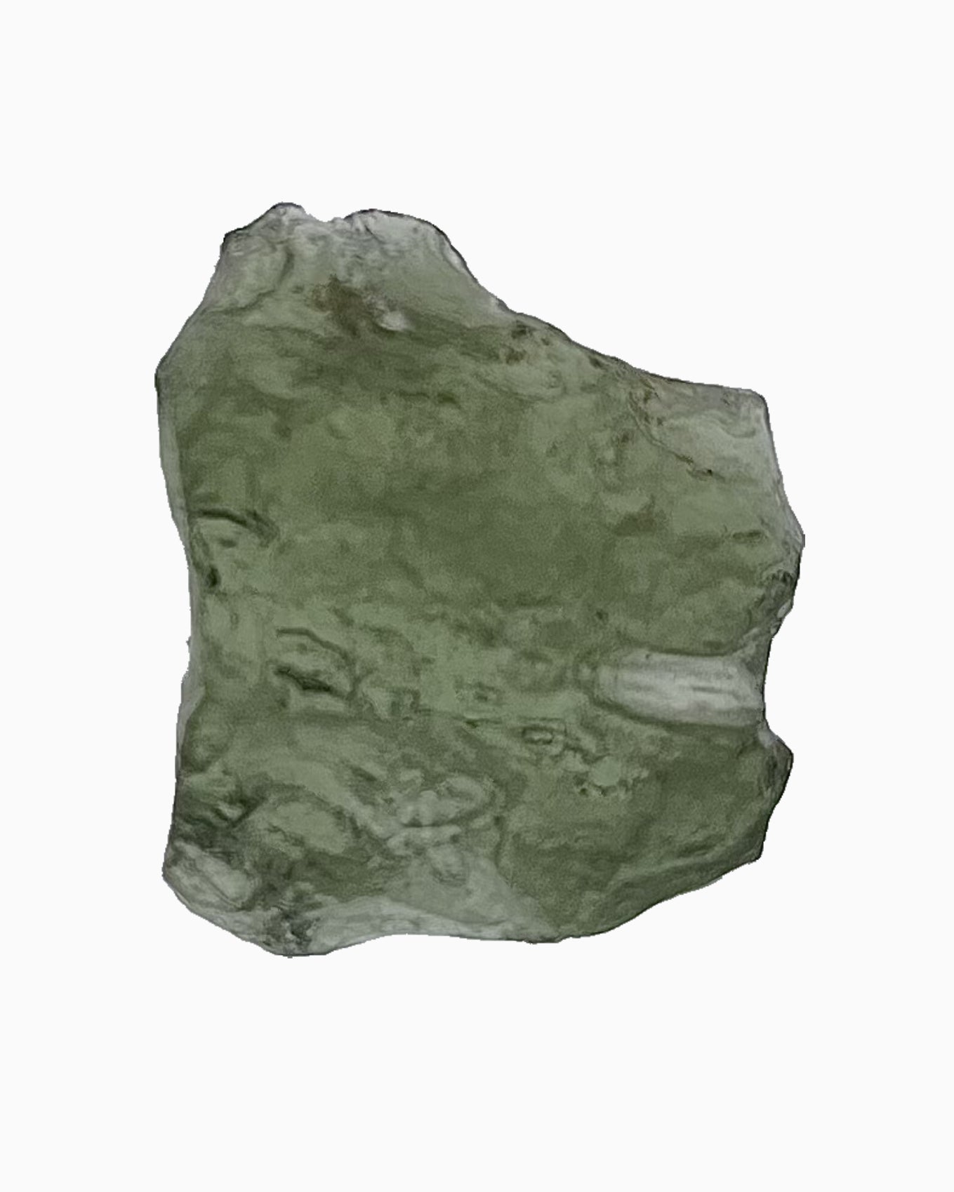 Moldavita en bruto 3,62 g, vista frontal en macro, textura natural, pieza única auténtica