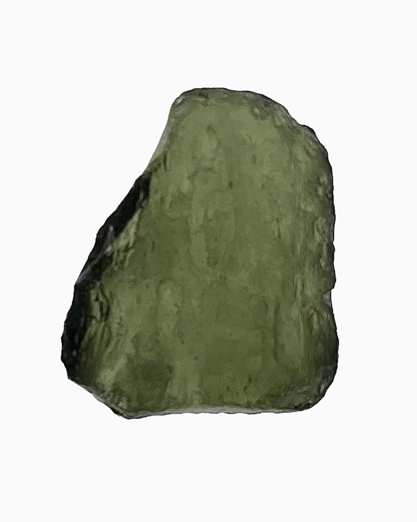 Moldavita en bruto 3,83 g, reverso en macro, relieve y transparencia natural, pieza única