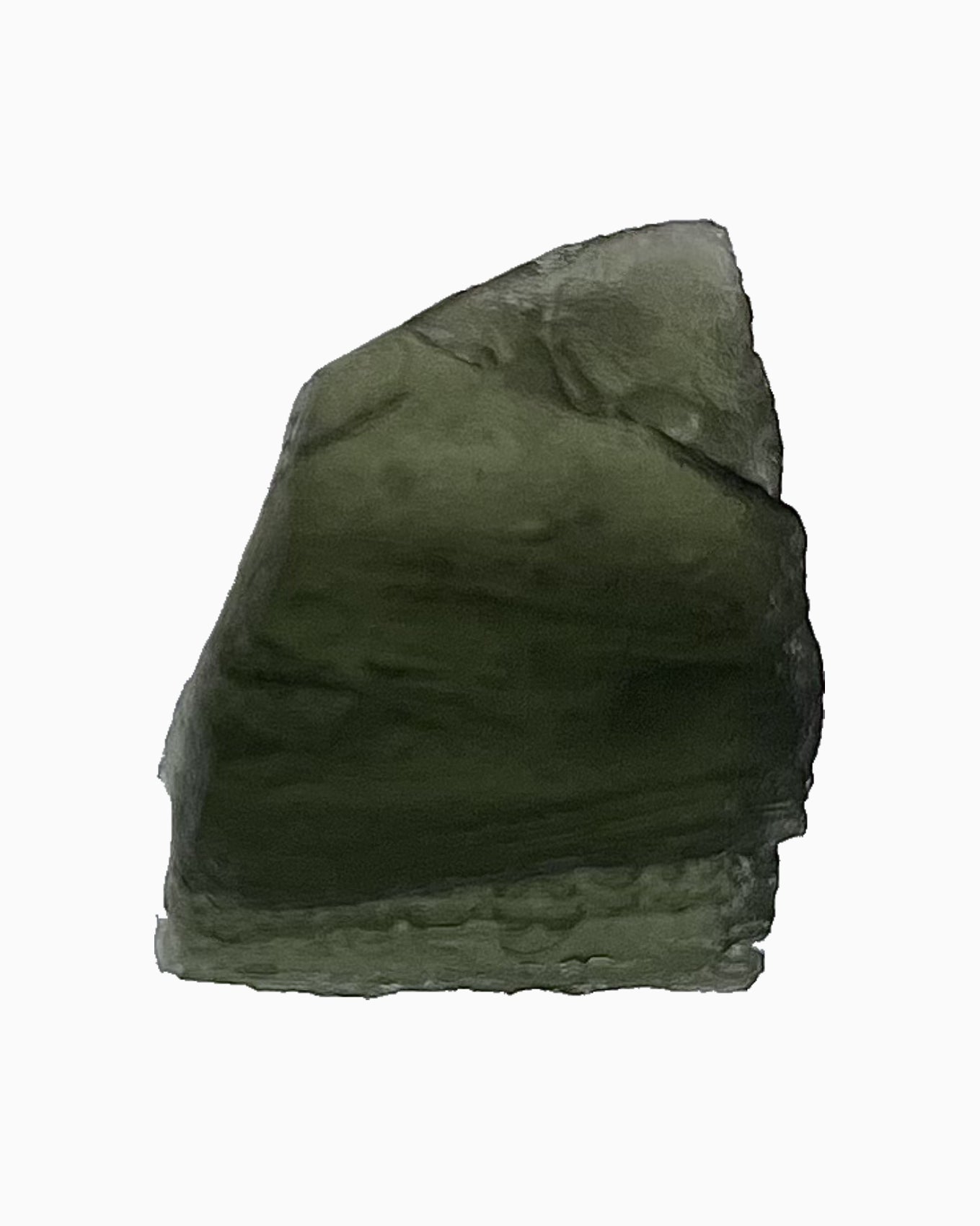 Moldavita en bruto 4,10 g, vista frontal en macro, textura natural, pieza única auténtica