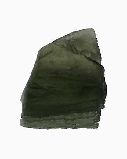 Moldavita en bruto 4,10 g, vista frontal en macro, textura natural, pieza única auténtica